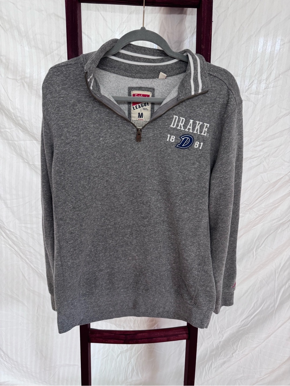 League Drake Gray Quarter-Zip Pullover with Blue Logo